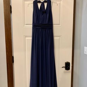David’s Bridal navy blue halter bridesmaid dress